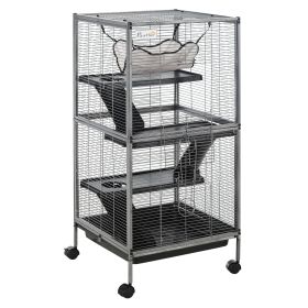 Large Metal 4 Tiers Small Animal Cage With Hammock, Removable Tray, Extra Space For Ferrets Chinchillas, Gray