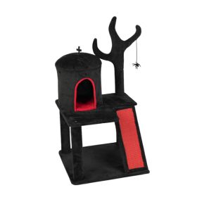 Gothic Cat Tree, Halloween Cat Tower Cat Tree With Spacious Cat Condo, Brach Shaped Scratching Post, Scratching Ladder, Spider Toy For Indoor Cats, Re