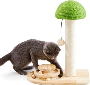 Mushroom Sisal Rope 2 In 1 Wooden Interactive Ball Track Ball Cat Scratching Post Cat Scratching Board