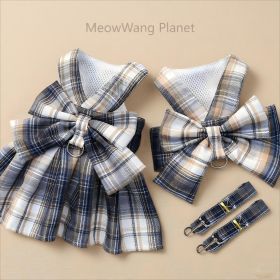 Luxury JK Plaid Pet Harness Dress And Leash Set Japanese School Uniform Vest For Cats Small Dogs Luxury Gift