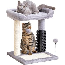 Small 4-in-1 Cat Tree Tower With Self-grooming Brush And Natural Sisal Scratching Post, Soft Plush Cat Bed And Hanging Ball, Suitable For Indoor Kitte