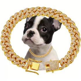 US LOCAL STOCK Hiphoppet Beautiful Hot Sale Luxury Alloy Dog Chain Sparkling Diamond Secure Metal Chain Choker For Dogs And Cats (Option: Gold-S)