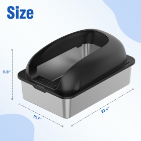 Stainless Steel Cat Litter Box With Lid, Large Cat Litter Box For Big Cats, Scoop And Mat Included (Color: Black)