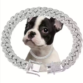US LOCAL STOCK Hiphoppet Beautiful Hot Sale Luxury Alloy Dog Chain Sparkling Diamond Secure Metal Chain Choker For Dogs And Cats (Option: Silver-S)