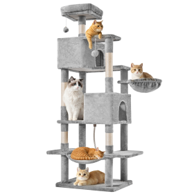 66 Inch Cat Tree Tower, Large Multi-Cat Climbing Extended Platform, Hammock, Pet House For Indoor Cats And Kittens Play (Color: Light Grey)